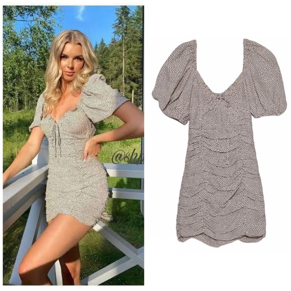 Zara Dresses & Skirts - NEW Zara Polka Dot Balloon Sleeve Draped Ruched Off Shoulder Mini Dress 8342/123